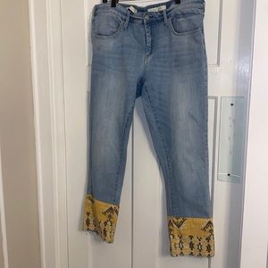 Pilcro and the Letterpress Ankle Jeans Boho Hem Detail Sz 33 FINAL MARKDOWN